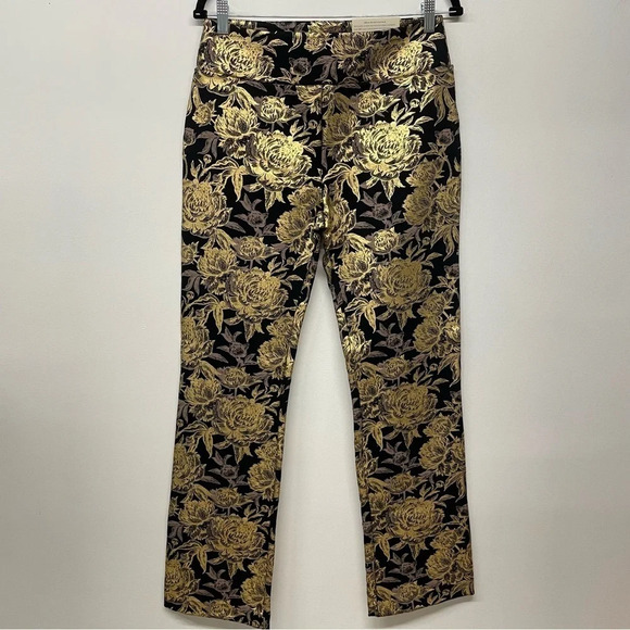 NWT Surroundings Moonstruck Black Metallic Gold Floral Pants size 6 full length - Picture 2 of 10